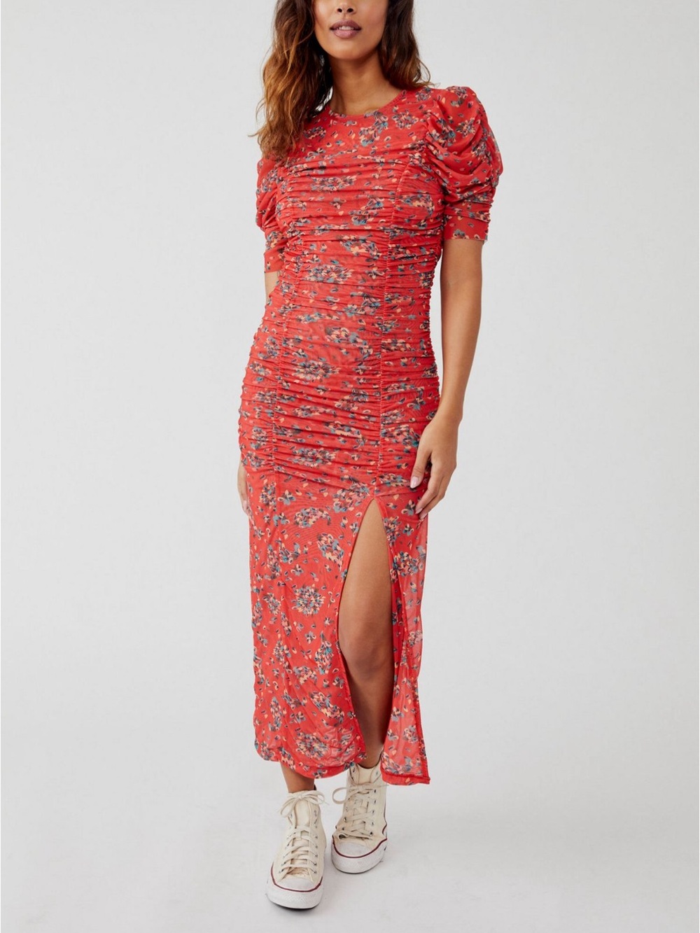 Free people Briella Midi Dress in Coral Red